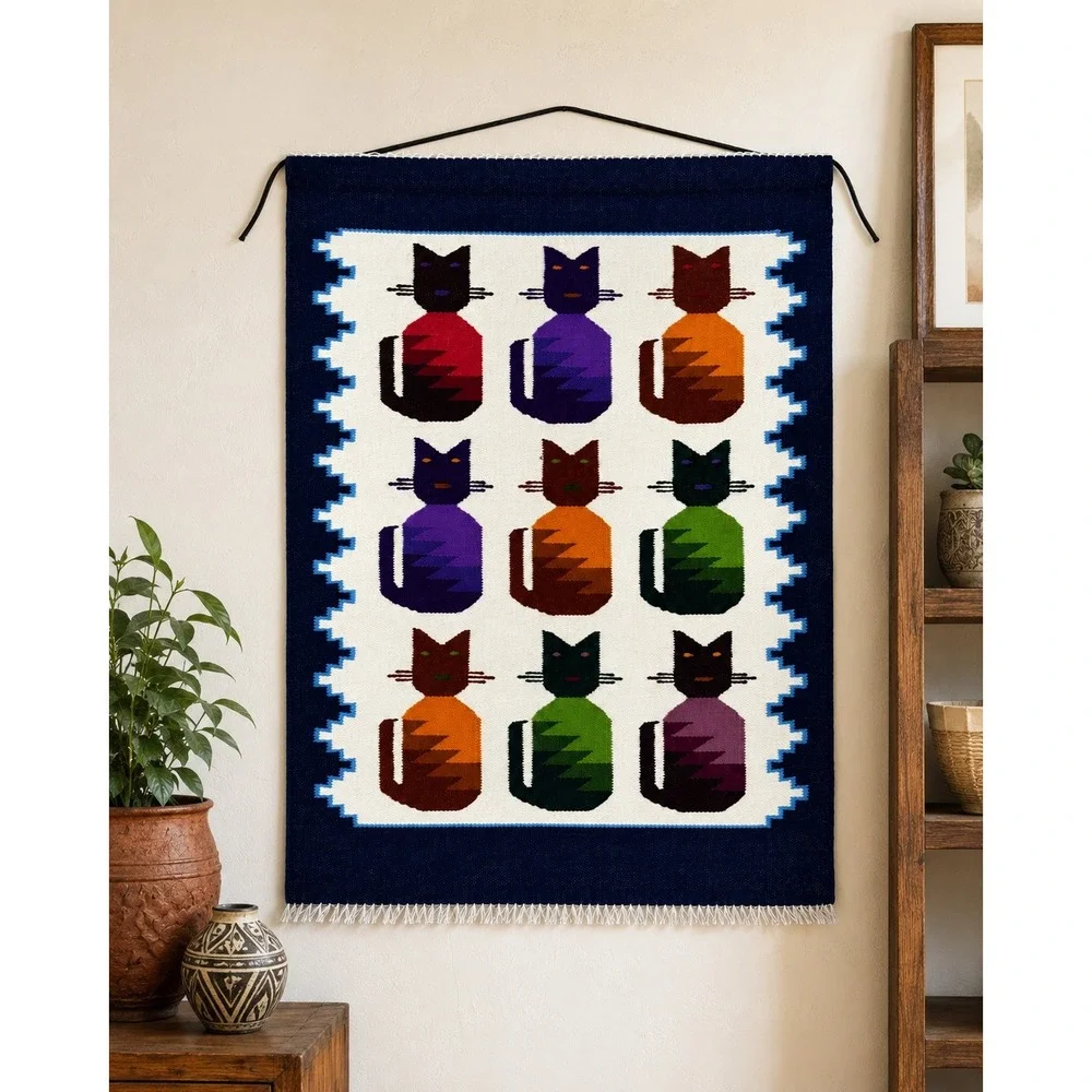 Handmade Southwest Wool Tapestry Cats 21x28